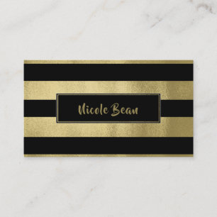 Carte De Visite Yellow Gold & Black Stripes Chic Modern Glam