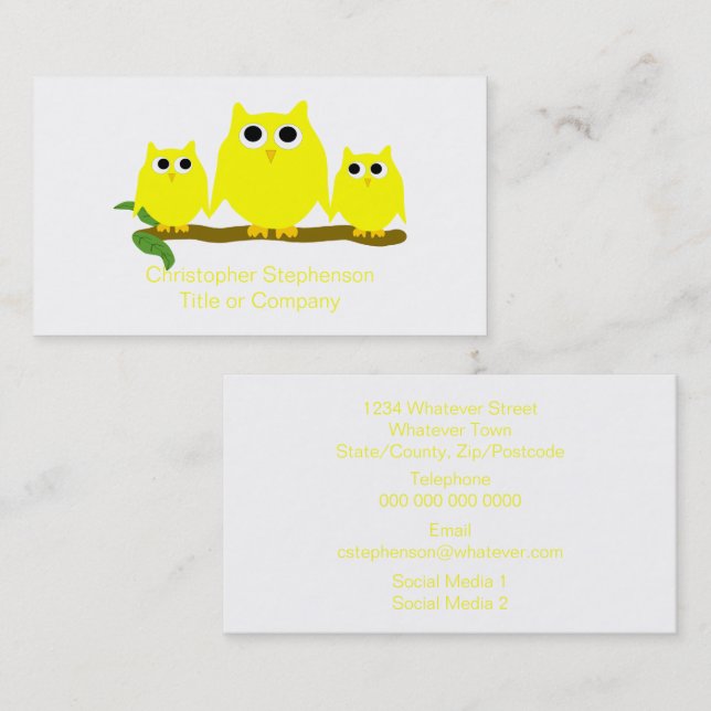 Carte De Visite Yellow Owls Design (Devant / Derrière)