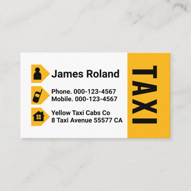 Carte De Visite Yellow Taxi Cab Icons Driving (Devant)
