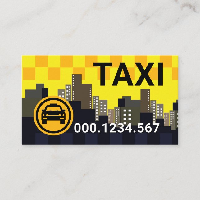 Carte De Visite Yellow Taxi Check Box Skyline Cab Driver (Devant)