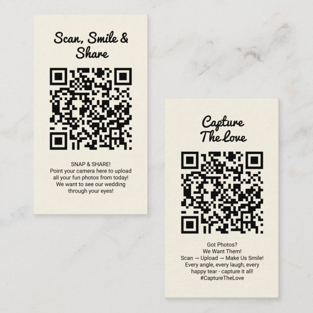 Carte De Visite Yellow Wedding Photo Sharing Capture Love QR Code  (Devant / Derrière)