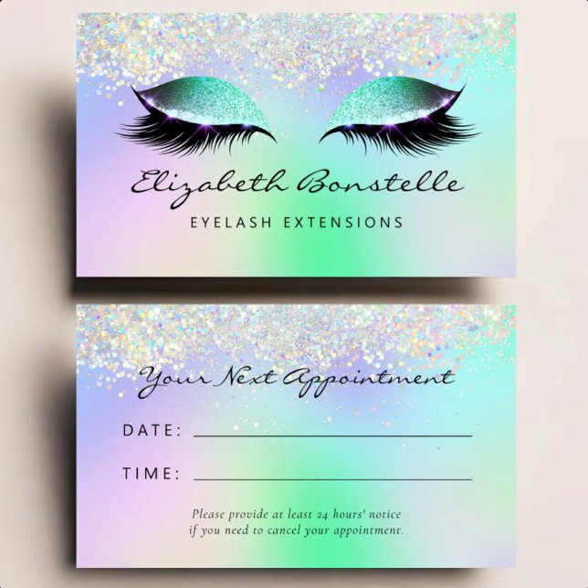 Carte De Visite Yeux Pailletés Holo Vert Violet Rendez-vous (Créateur téléchargé)