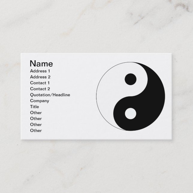 Carte De Visite Yin paisible Yang (Devant)