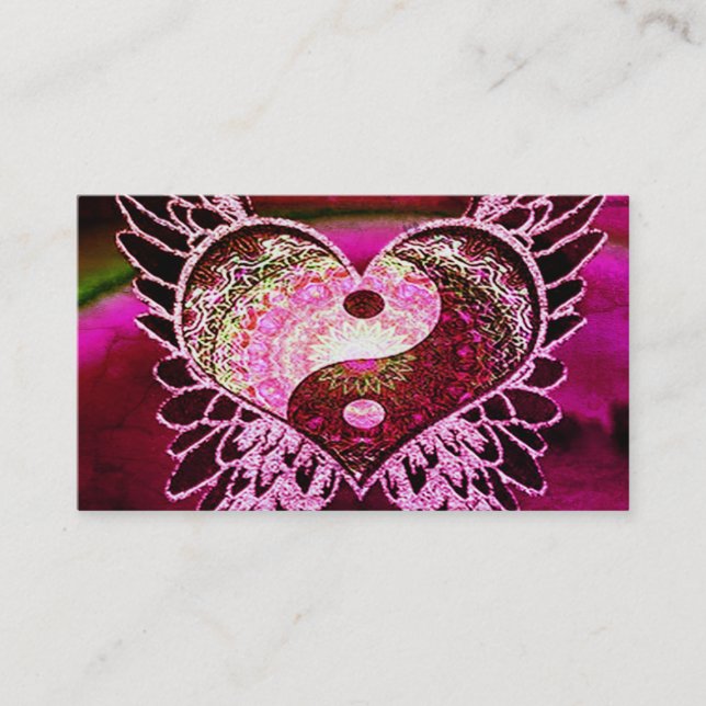 Carte De Visite Yin pourpre Yang avec le coeur de mandala (Devant)
