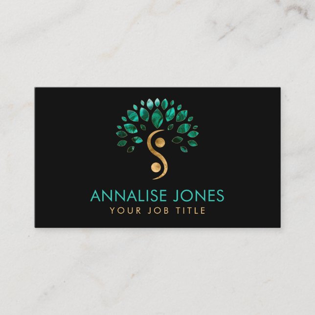 Carte De Visite Yin Yang arbre de vie - Feuilles malachites (Devant)