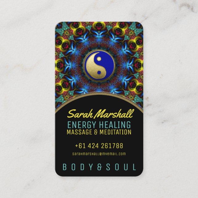 Carte De Visite Yin Yang Energy Healing Royal Blue Gold (Devant)