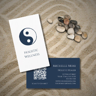 Carte De Visite Yin Yang Navy Blue Holistic Wellness Code QR