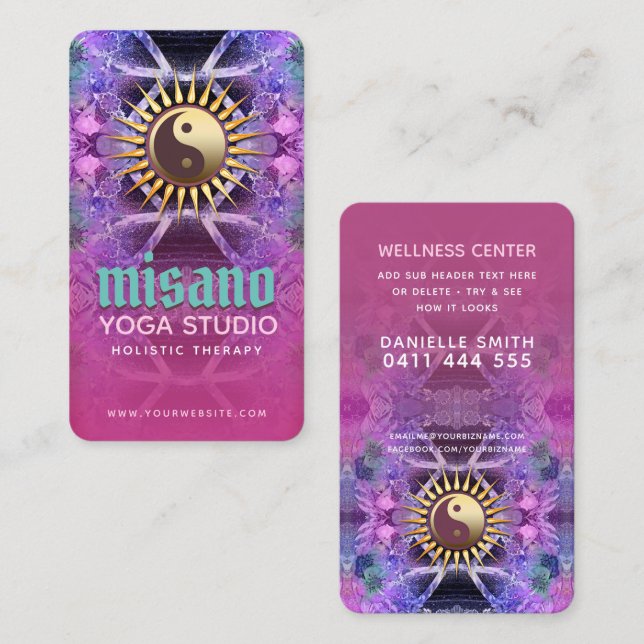 Carte De Visite Yin Yang Yoga holistique rose Turquoise (Devant / Derrière)