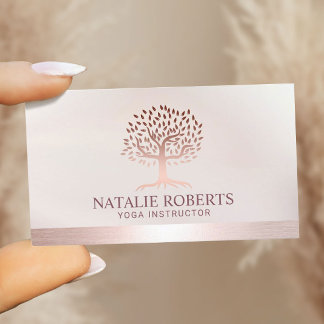 Carte De Visite  Yoga - Arbre de SPA et bordures roses dorés