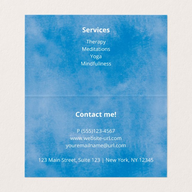 Carte De Visite Yoga Blue aquarelle Holistic, Mandala Main dessiné (Intérieur déplié)