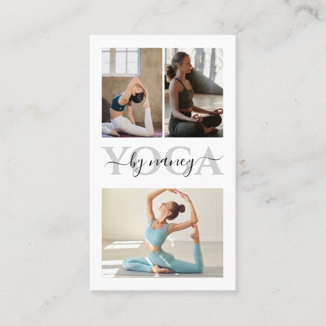 Carte De Visite Yoga Bold Typographie Photo Collage Qr Code (Devant)