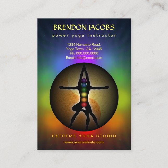 Carte De Visite Yoga Chakras Yin Yang Pose Enseignant Grand Vertic (Devant)