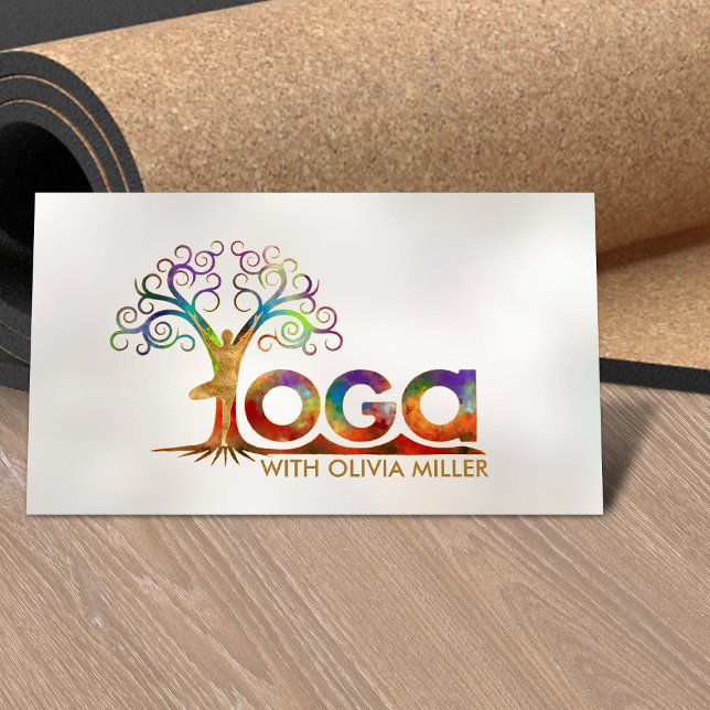 Carte De Visite Yoga Coloré Arbre Word Art (Créateur téléchargé)