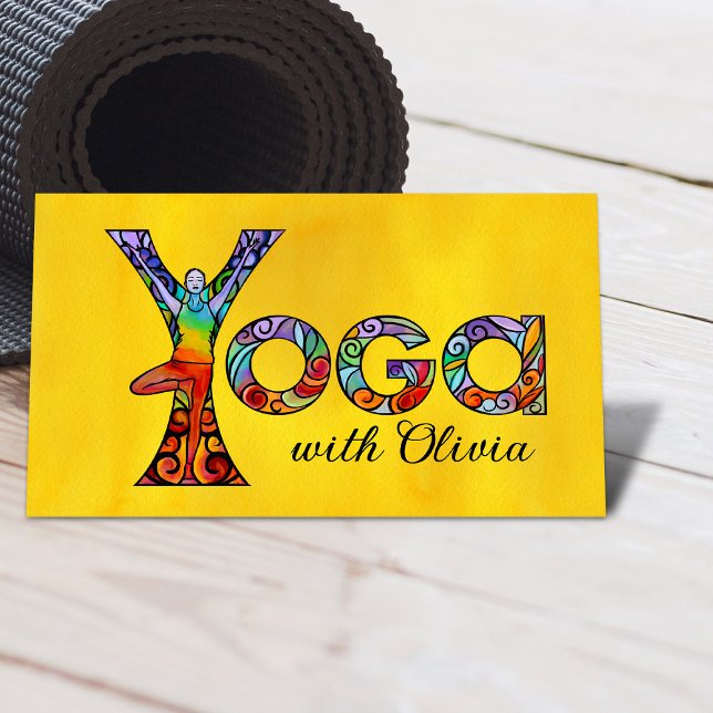 Carte De Visite Yoga Coloré Mot Art (Créateur téléchargé)
