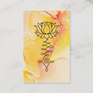 Carte De Visite Yoga curatif fuchsia jaune Reiki de Lotus Reiki de