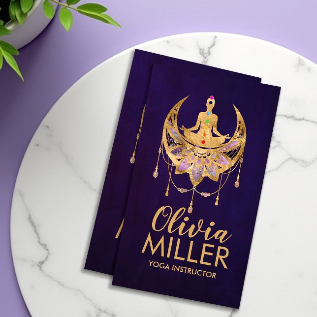 Carte De Visite Yoga d'or Lotus Moon - Fluorite d'améthyste (Créateur téléchargé)
