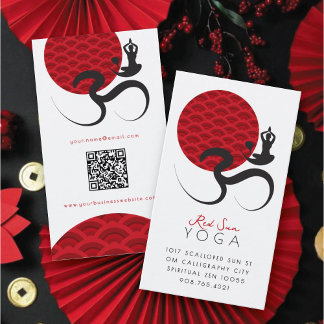 Carte De Visite Yoga du Soleil Rouge Asiatique & Calligraphie Zen 