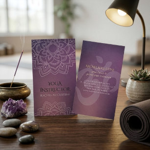 Carte De Visite Yoga Élégant Mandala Floral Symbole Om Violet Grun