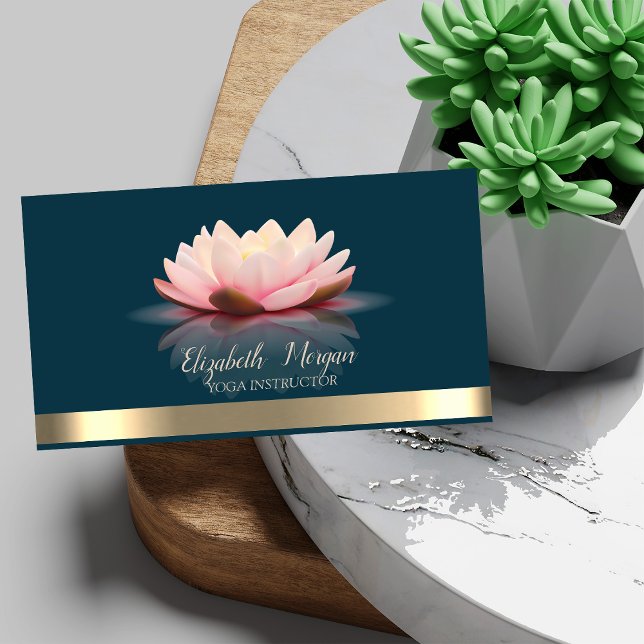 Carte De Visite Yoga Élégant Rayure dorée Lotus (Créateur téléchargé)
