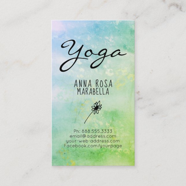 Carte De Visite Yoga en pastel moderne Reiki de marguerite de vert (Devant)