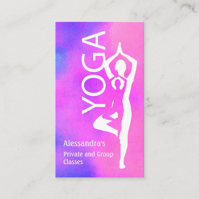 Carte De Visite Yoga Enseignant Pink Purple Tree Pose (Devant)