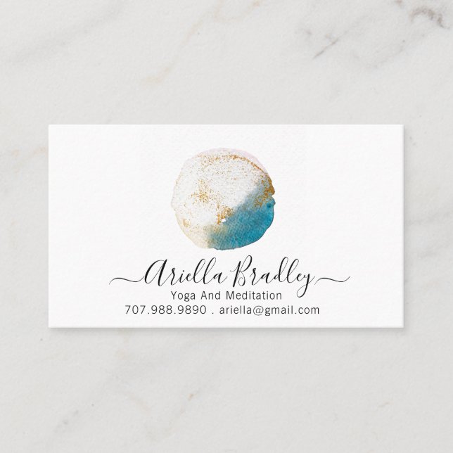 Carte De Visite Yoga Et Méditation | Aquarelle Et Parties scintill (Devant)