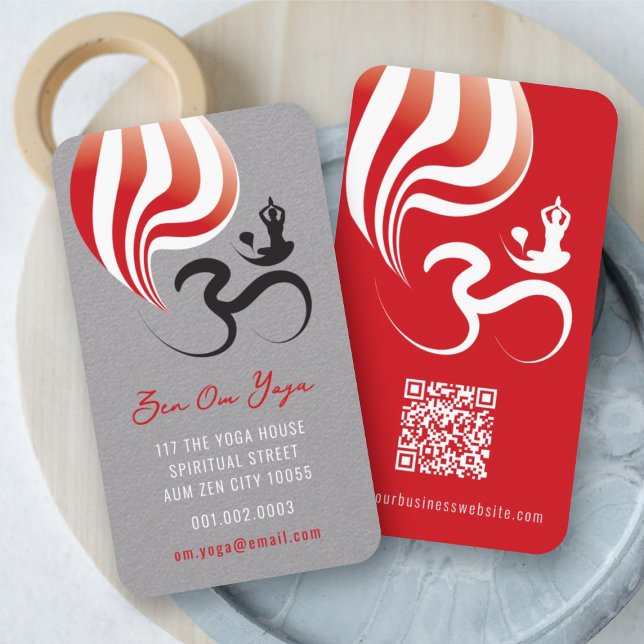 Carte De Visite Yoga flamme spirituelle Om Ohm Calligraphie Zen (Simple Minimalist Zen Spiritual Holistic Yoga Om/Aum Calligraphy Symbol Business Card @ fatfatin)