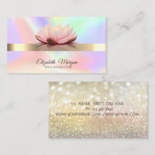 Carte De Visite Yoga Fleur de Lotus, Bokeh Or Holographique Élégan