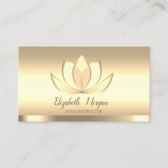 Carte De Visite Yoga Fleur de Lotus Dorée Chic Professionnelle (Devant)