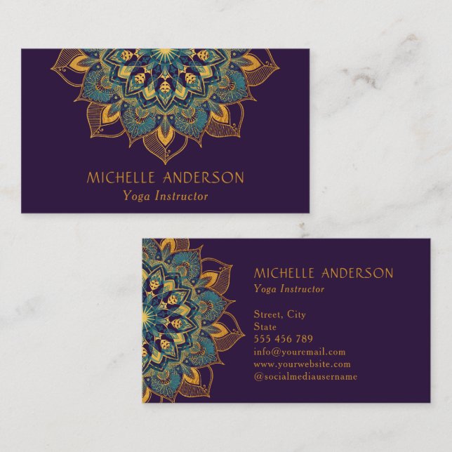 Carte De Visite Yoga Gold Mandala (Devant / Derrière)