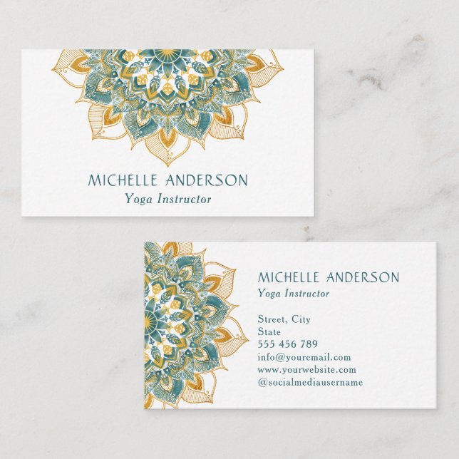 Carte De Visite Yoga Gold Mandala (Devant / Derrière)