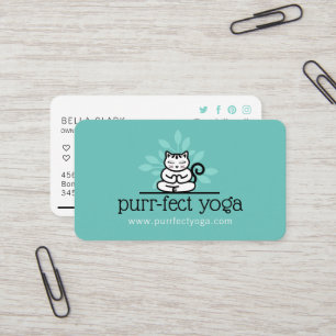 Carte De Visite Yoga holistique chat Méditant Pose de Yoga Turquoi