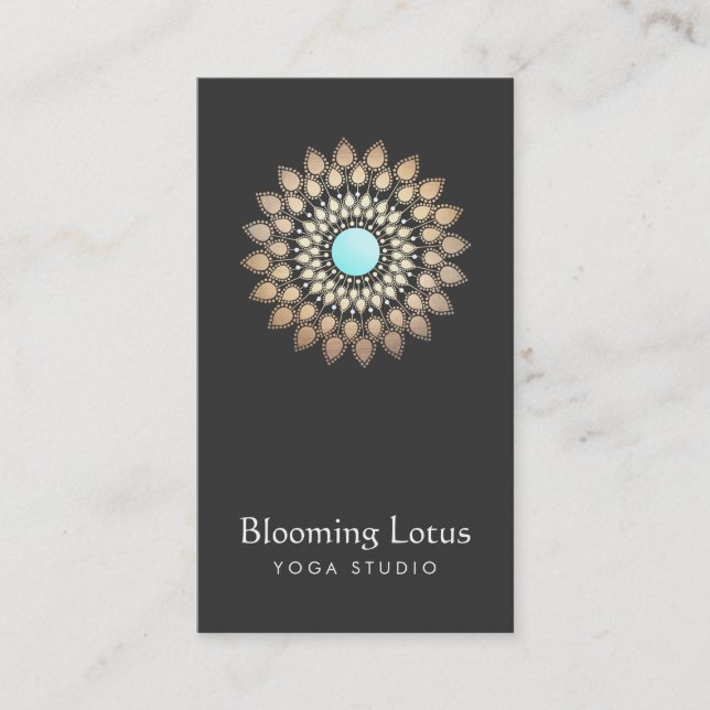 Carte De Visite Yoga Instructeur Gold et Turquoise Lotus Logo (Devant)