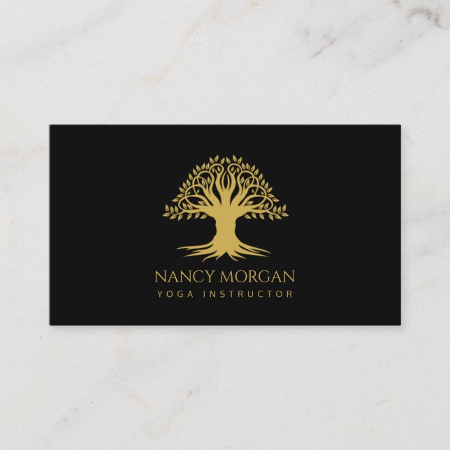 Carte De Visite Yoga Instructeur Gold Life Tree (Devant)