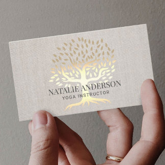 Carte De Visite Yoga Instructeur Gold Life Tree Linen Vintage