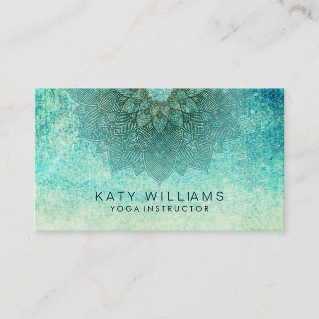 Carte De Visite Yoga Instructeur Lotus Fleur Aquarelle Turquoise (Devant)