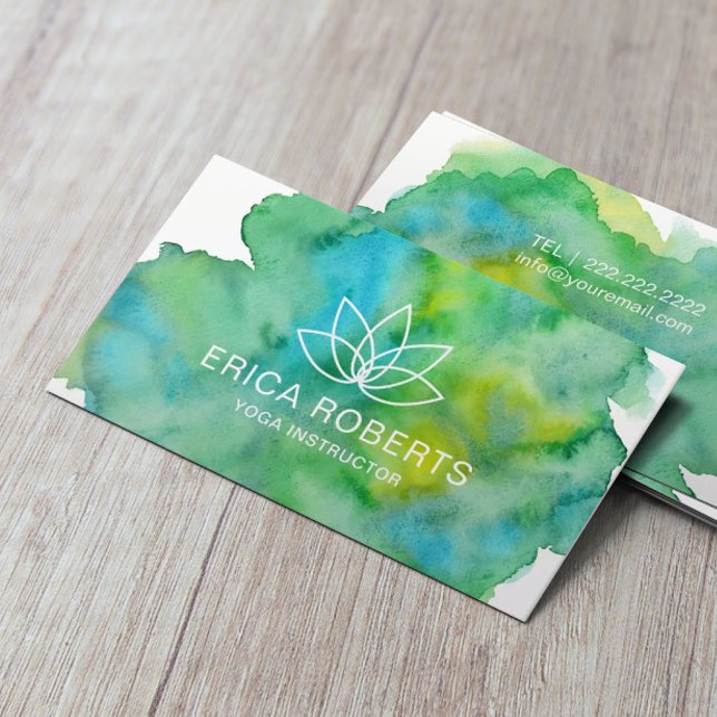 Carte De Visite Yoga Instructeur Lotus Floral Logo Aquarelle (Créateur téléchargé)