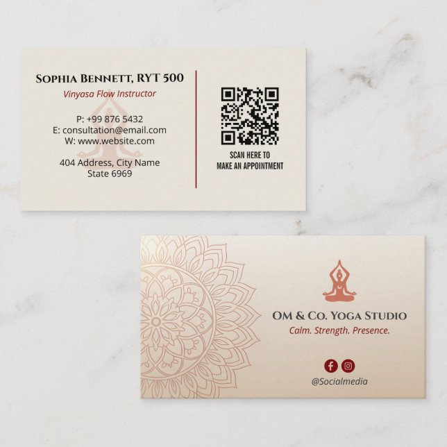 Carte De Visite Yoga Instructor Business | Calm Brown Mandala (Devant / Derrière)