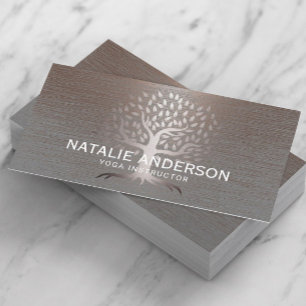 Carte De Visite Yoga Instructor Life Tree Cuivre Vintage Métal