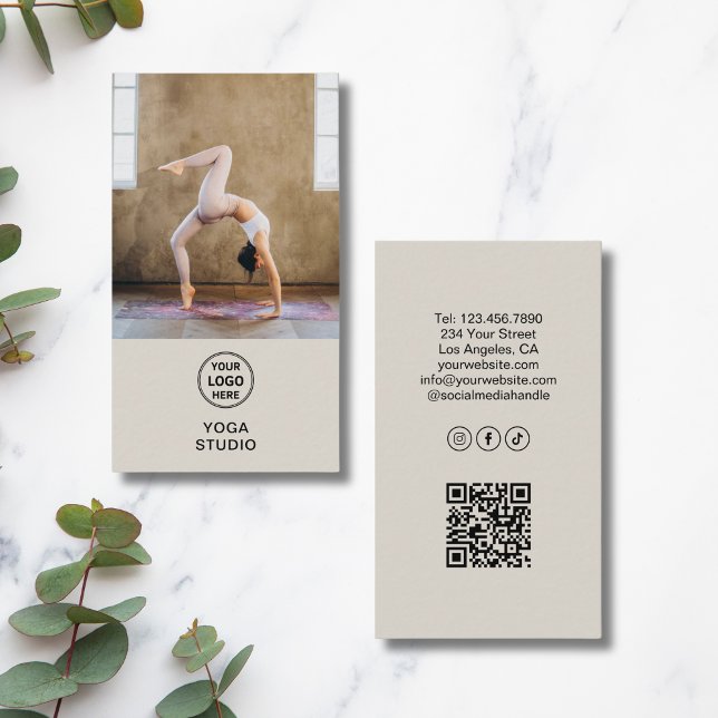 Carte De Visite Yoga Instructor Teacher Custom Logo Photo QR (Yoga Instructor Teacher Custom Logo Photo QR Business Card)