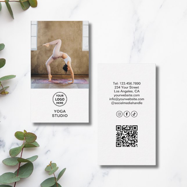 Carte De Visite Yoga Instructor Teacher Logo Photo QR White (Yoga Instructor Teacher Logo Photo QR White Business Card)