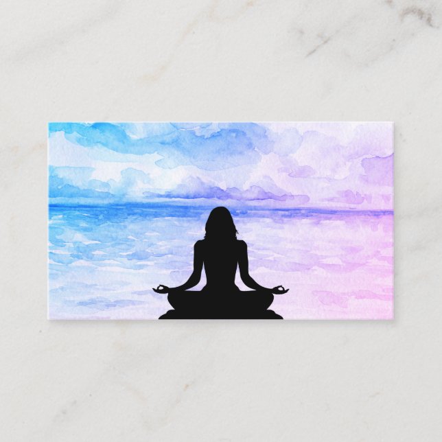 Carte De Visite *~* Yoga Mer Océan Soleil Coucher Mindfulness Médi (Devant)