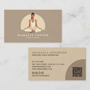 Carte De Visite Yoga moderne / Wellness Lotus Pose Socials Code QR
