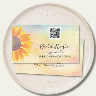 Carte De Visite Yoga Studio Instructeur QR Code Tournesol