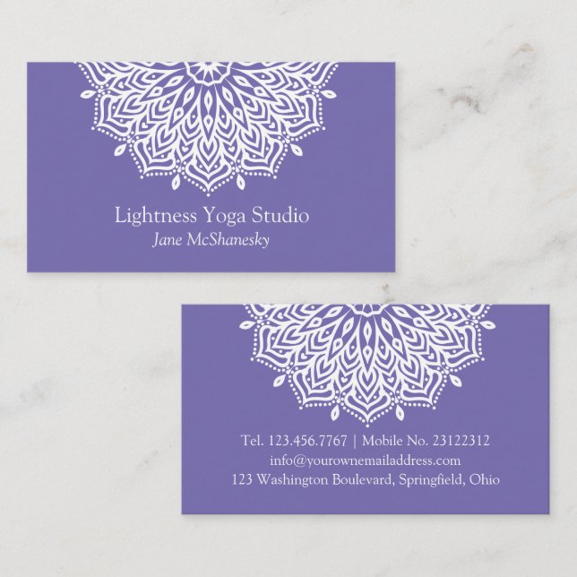 Carte De Visite Yoga Studio Purple Mandala Minimaliste (Devant / Derrière)