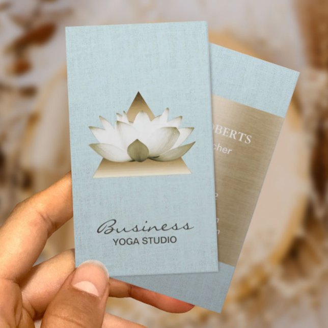 Carte De Visite Yoga Teacher Gold Lotus Logo Lin Bleu clair (Créateur téléchargé)