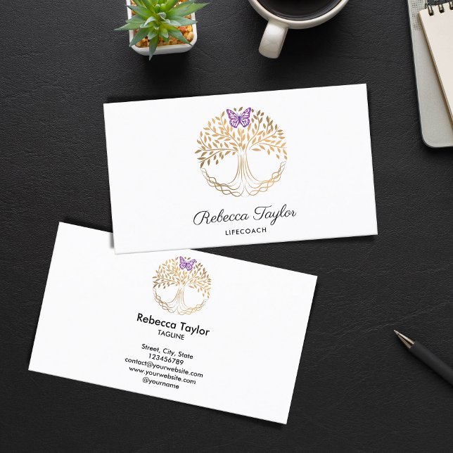 Carte De Visite yoga trendy coach de vie arbre de vie busi paysage (Créateur téléchargé)