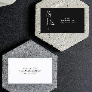 Carte De Visite Yoga Vrksasana Line Art Symbole sur Noir
