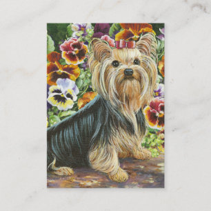 Carte De Visite Yorkshire Terrier & Pansies Peinture