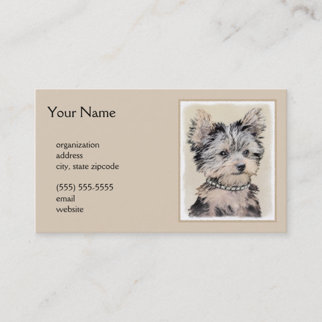 Carte De Visite Yorkshire Terrier Puppy Peinture Chien original (Devant)